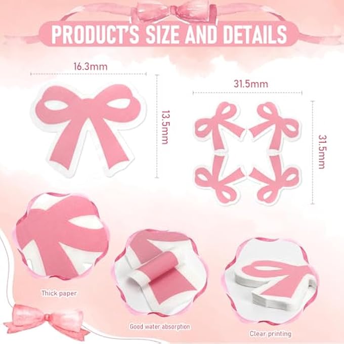 40 SHEETS BOW SHAPE NAPKIN PAPER NAPKINS CUTE GIRL PINK SHAPED PAPER NAPKINS CAN BE USED FOR CHILDREN'S BIRTHDAY PARTY - Image 3